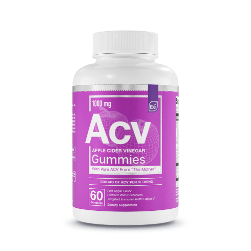 Essential Elements Apple Cider Vinegar Gummies 1000 mg bottle with white cap and purple label, 60 gummies