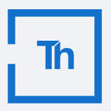 A blue stylized 'Th' monogram inside an open square border on a light gray background.