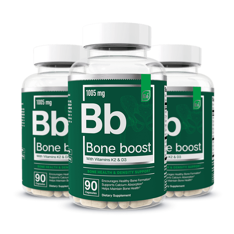 Bone Boost 1005 mg capsules with Vitamins K2 and D3, 90-count bottles for bone health and density support