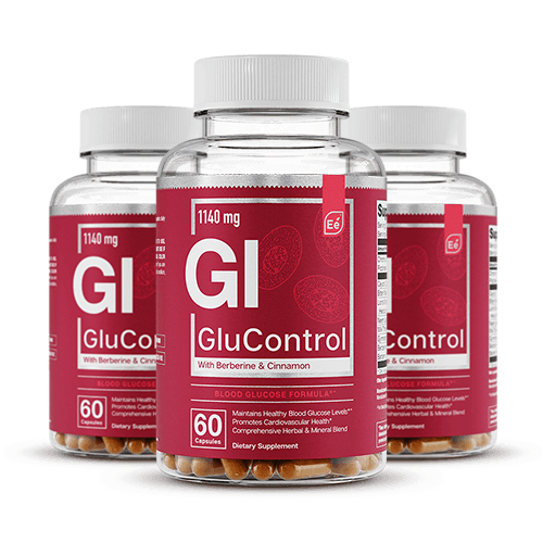 GluControl blood glucose support supplement bottles with berberine and cinnamon, 1140 mg, 60 capsules per bottle