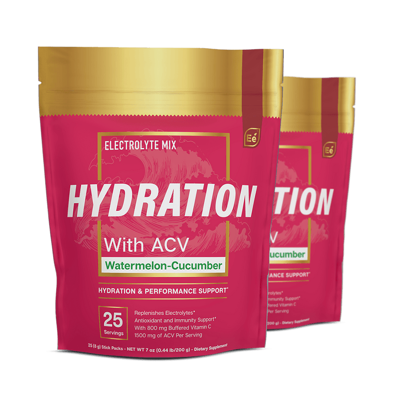 Essential Elements Hydration With ACV Watermelon-Cucumber electrolyte mix pouches, 25 servings